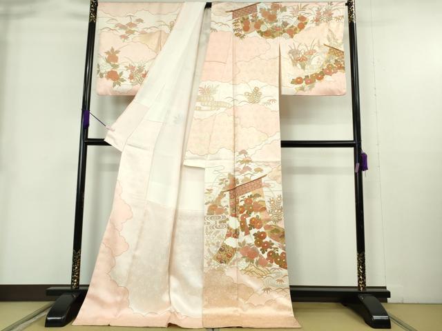 平和屋本店●極上　訪問着　駒刺繍　雲取り几帳花文　金彩　ロング丈　逸品　DZAB9058kh6