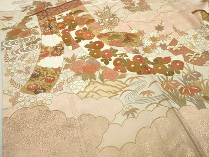 平和屋本店●極上　訪問着　駒刺繍　雲取り几帳花文　金彩　ロング丈　逸品　DZAB9058kh6