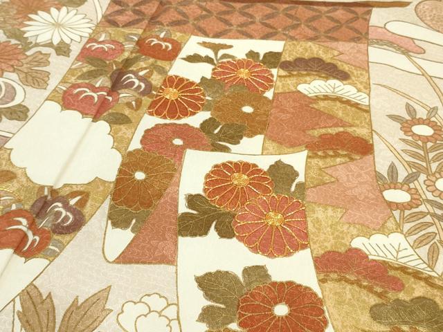 平和屋本店●極上　訪問着　駒刺繍　雲取り几帳花文　金彩　ロング丈　逸品　DZAB9058kh6