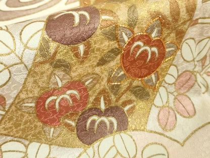 平和屋本店●極上　訪問着　駒刺繍　雲取り几帳花文　金彩　ロング丈　逸品　DZAB9058kh6