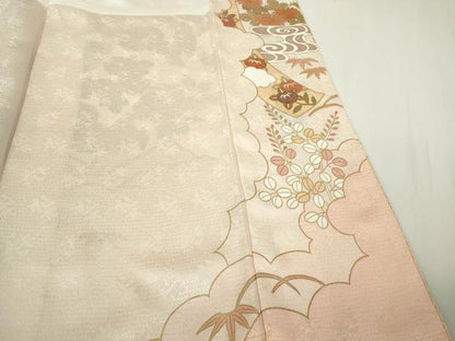 平和屋本店●極上　訪問着　駒刺繍　雲取り几帳花文　金彩　ロング丈　逸品　DZAB9058kh6