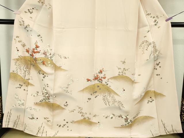 平和屋本店●極上　訪問着　駒刺繍　千鳥　吉祥花文　薄卵色地　金彩　逸品　DZAB9059kh6