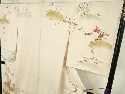 平和屋本店●極上　訪問着　駒刺繍　千鳥　吉祥花文　薄卵色地　金彩　逸品　DZAB9059kh6