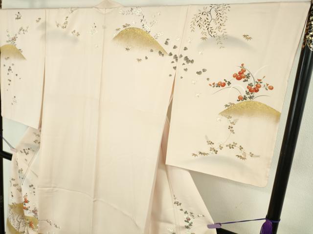 平和屋本店●極上　訪問着　駒刺繍　千鳥　吉祥花文　薄卵色地　金彩　逸品　DZAB9059kh6
