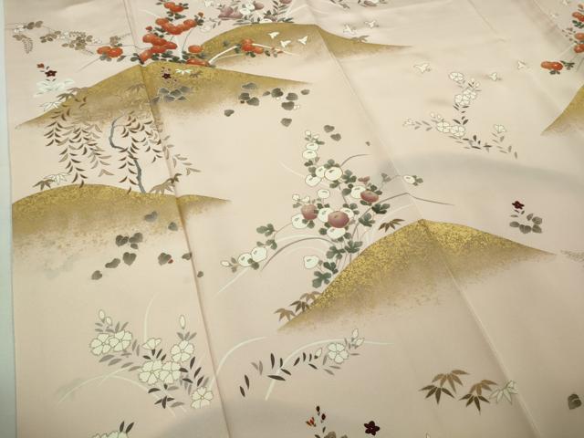 平和屋本店●極上　訪問着　駒刺繍　千鳥　吉祥花文　薄卵色地　金彩　逸品　DZAB9059kh6