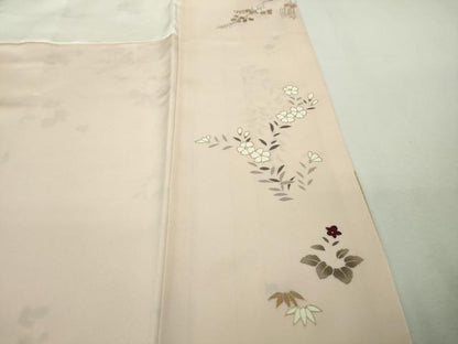 平和屋本店●極上　訪問着　駒刺繍　千鳥　吉祥花文　薄卵色地　金彩　逸品　DZAB9059kh6