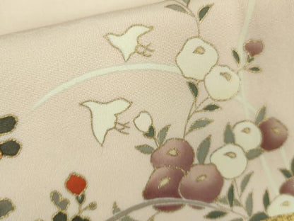 平和屋本店●極上　訪問着　駒刺繍　千鳥　吉祥花文　薄卵色地　金彩　逸品　DZAB9059kh6