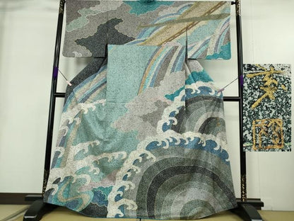 平和屋着物●極上　染色の魔術師　染乃座・大久保玄才　そめのざ玄才　訪問着　刺繍　立波文　金銀糸　逸品　未使用　DZAB9064kh6