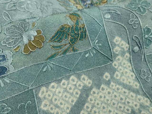 平和屋本店●極上　中国三大刺繍 スワトウ刺繍 汕頭刺繍 総刺繍 訪問着 絞り 朱雀 舞蝶花文　金糸　さが美扱い　逸品　未使用　DZAB9065kh6