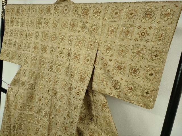 平和屋本店●極上 京都老舗 尾峨佐染繍 中国三大刺繍 スワトウ刺繍 総刺繍 本場縞大島紬 上村絹織物 証紙付き 逸品　未使用　DZAB9067kh6