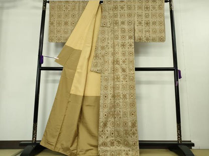 平和屋本店●極上 京都老舗 尾峨佐染繍 中国三大刺繍 スワトウ刺繍 総刺繍 本場縞大島紬 上村絹織物 証紙付き 逸品　未使用　DZAB9067kh6