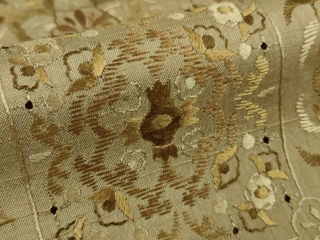 平和屋本店●極上 京都老舗 尾峨佐染繍 中国三大刺繍 スワトウ刺繍 総刺繍 本場縞大島紬 上村絹織物 証紙付き 逸品　未使用　DZAB9067kh6
