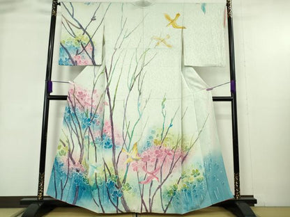 平和屋着物●極上　セミアンティーク　訪問着　手描き　枝花　飛鳥文　ろうけつ染め　暈し染め　逸品　DZAB9070kh6