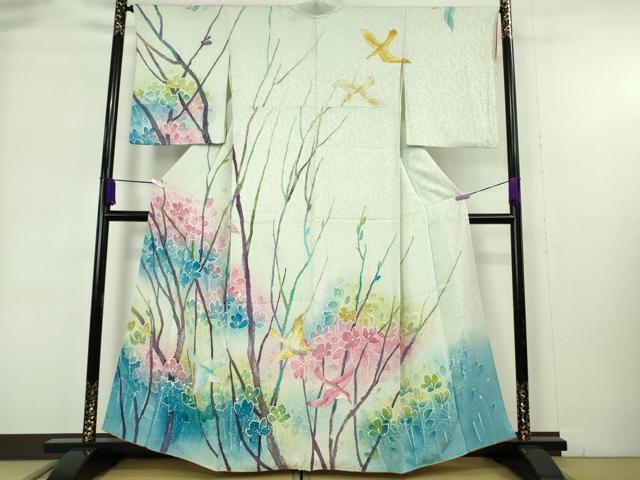 平和屋着物●極上　セミアンティーク　訪問着　手描き　枝花　飛鳥文　ろうけつ染め　暈し染め　逸品　DZAB9070kh6