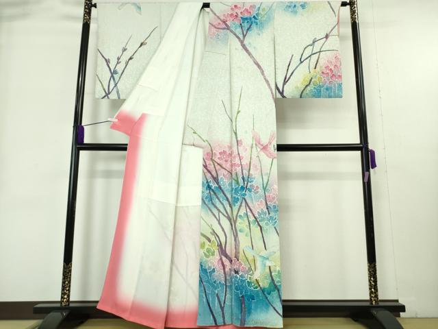 平和屋着物●極上　セミアンティーク　訪問着　手描き　枝花　飛鳥文　ろうけつ染め　暈し染め　逸品　DZAB9070kh6