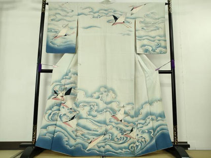 平和屋着物●極上　セミアンティーク　訪問着　飛鳥　立波文　暈し染め　銀彩　逸品　DZAB9071kh6