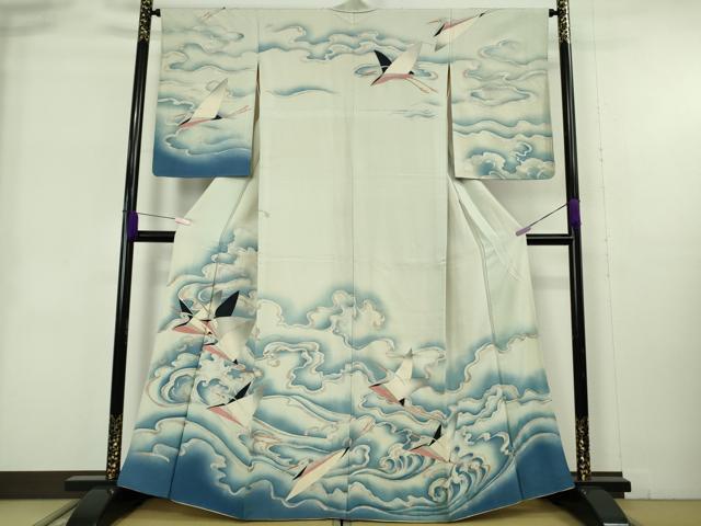平和屋着物●極上　セミアンティーク　訪問着　飛鳥　立波文　暈し染め　銀彩　逸品　DZAB9071kh6
