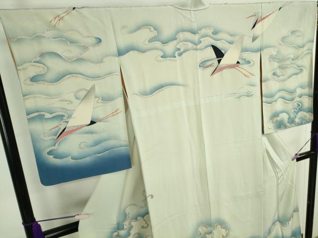 平和屋着物●極上　セミアンティーク　訪問着　飛鳥　立波文　暈し染め　銀彩　逸品　DZAB9071kh6