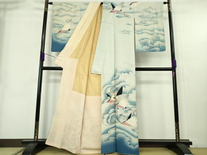 平和屋着物●極上　セミアンティーク　訪問着　飛鳥　立波文　暈し染め　銀彩　逸品　DZAB9071kh6
