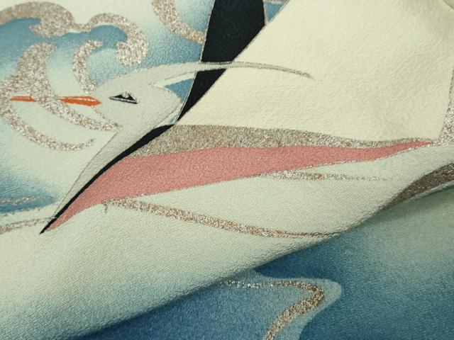 平和屋着物●極上　セミアンティーク　訪問着　飛鳥　立波文　暈し染め　銀彩　逸品　DZAB9071kh6