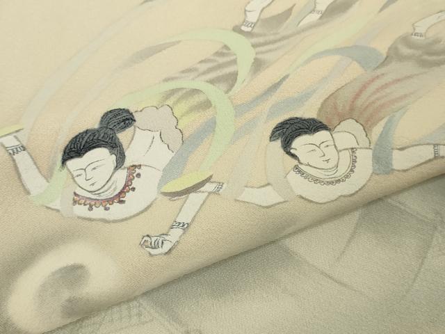 平和屋本店●極上　訪問着　手描き　天女　肌色地　暈し染め　ますいわ屋扱い　逸品　DZAB9072kh6