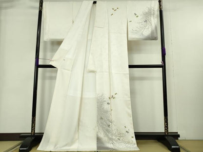 平和屋本店●極上　訪問着　刺繍　乱菊　象牙色地　暈し染め　金糸　ロング丈　逸品　DZAB9073kh6
