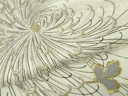 平和屋本店●極上　訪問着　刺繍　乱菊　象牙色地　暈し染め　金糸　ロング丈　逸品　DZAB9073kh6