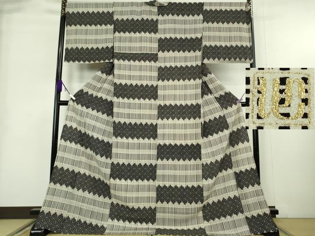 平和屋着物▽極上　池田重子コレクション　小紋　単衣　工字繋ぎ　間道　鬼しぼ縮緬　ますいわ屋扱い　反端付き　逸品　未使用 DZAB9074kh6
