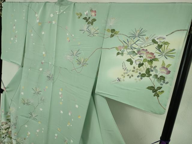 平和屋本店●極上　京加賀友禅　松本健一　訪問着　吉祥花文　錆青磁色地　逸品　未使用　DZAB9075kh6