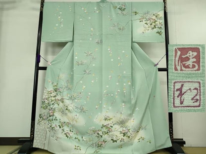 平和屋本店●極上　京加賀友禅　松本健一　訪問着　吉祥花文　錆青磁色地　逸品　未使用　DZAB9075kh6
