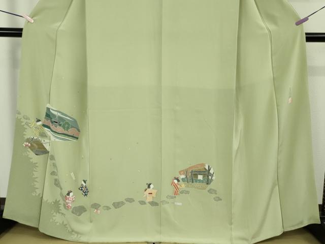 平和屋着物●極上　本加賀友禅作家　石田巳代治　訪問着　童　若葉色地　証紙付き　逸品　DZAB9076kh6