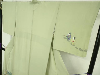 平和屋着物●極上　本加賀友禅作家　石田巳代治　訪問着　童　若葉色地　証紙付き　逸品　DZAB9076kh6