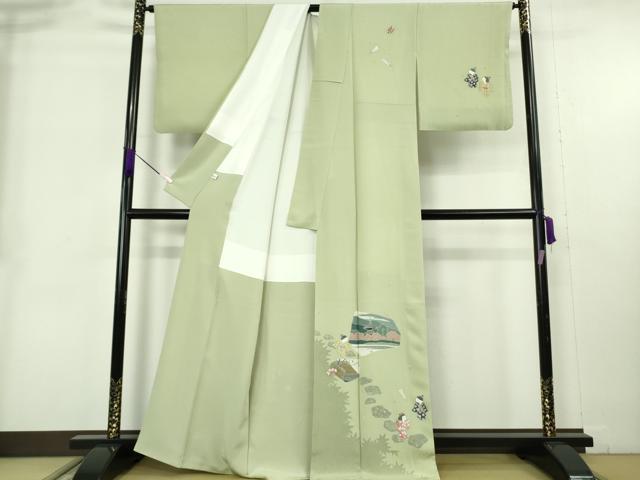 平和屋着物●極上　本加賀友禅作家　石田巳代治　訪問着　童　若葉色地　証紙付き　逸品　DZAB9076kh6