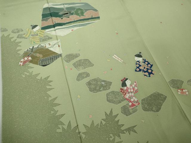 平和屋着物●極上　本加賀友禅作家　石田巳代治　訪問着　童　若葉色地　証紙付き　逸品　DZAB9076kh6