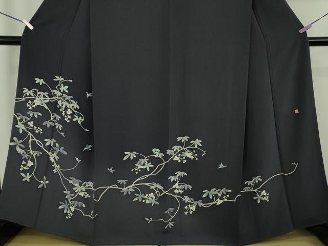 平和屋本店●極上　本加賀友禅作家　魚津誠　訪問着　小鳥　枝花文　青褐色地　暈し染め　ほていや扱い　逸品　DZAB9077kh6