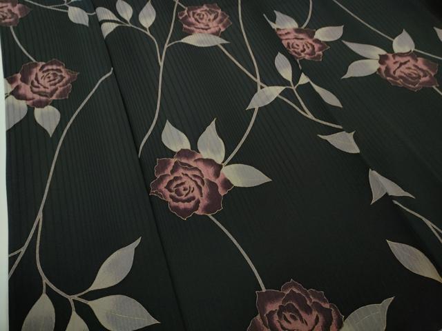 平和屋本店●極上　染色作家　斉藤三才　小紋　薔薇　バラ　黒地　金彩　逸品　DZAB9079kh6