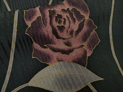 平和屋本店●極上　染色作家　斉藤三才　小紋　薔薇　バラ　黒地　金彩　逸品　DZAB9079kh6