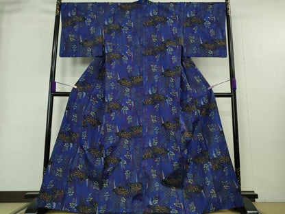 平和屋着物●極上　現代銘仙　小紋　平織絣　流水枝葉文　やまと金ラベル　逸品　DZAB9081kh6