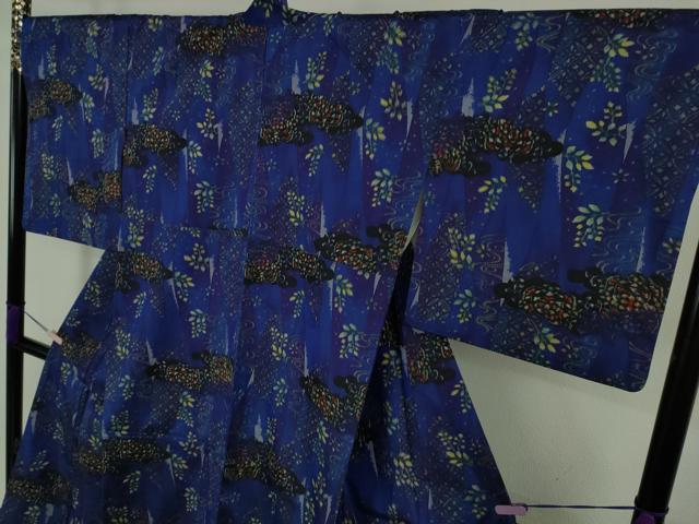 平和屋着物●極上　現代銘仙　小紋　平織絣　流水枝葉文　やまと金ラベル　逸品　DZAB9081kh6