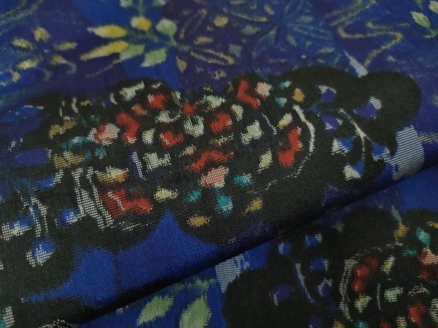 平和屋着物●極上　現代銘仙　小紋　平織絣　流水枝葉文　やまと金ラベル　逸品　DZAB9081kh6