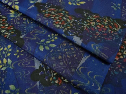 平和屋着物●極上　現代銘仙　小紋　平織絣　流水枝葉文　やまと金ラベル　逸品　DZAB9081kh6