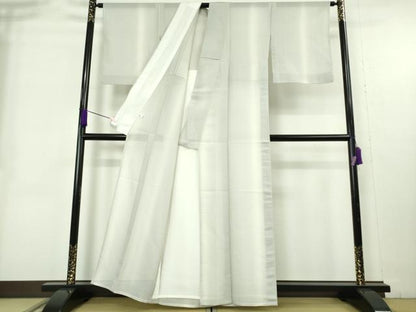 平和屋着物＊極上　夏物　小紋　紗　間道　白鼠色地　暈し染め　逸品　DZAB9084kh6