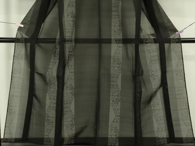 平和屋着物＊極上　夏物　本場大島紬　夏大島　9マルキ　壁画文様　黒地　逸品　未使用　DZAB9086kh6　
