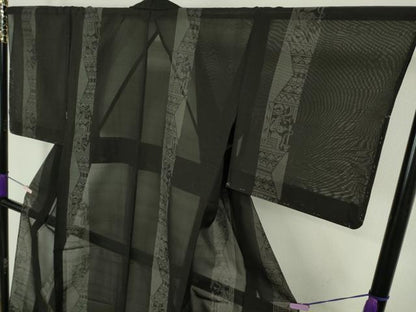 平和屋着物＊極上　夏物　本場大島紬　夏大島　9マルキ　壁画文様　黒地　逸品　未使用　DZAB9086kh6　