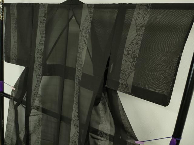 平和屋着物＊極上　夏物　本場大島紬　夏大島　9マルキ　壁画文様　黒地　逸品　未使用　DZAB9086kh6　