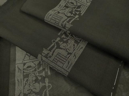 平和屋着物＊極上　夏物　本場大島紬　夏大島　9マルキ　壁画文様　黒地　逸品　未使用　DZAB9086kh6　