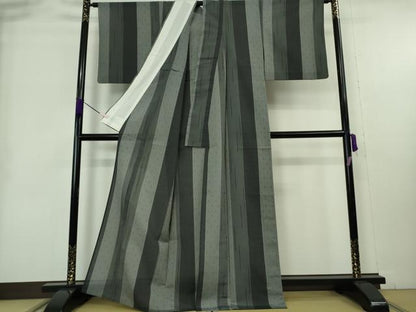 平和屋着物＊極上　夏物　明石ちぢみ　間道　証紙付き　逸品　DZAB9087kh6