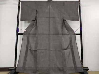 平和屋着物＊極上　夏物　本場小千谷ちぢみ　麻　縞　消炭色×黒　逸品　DZAB9088kh6