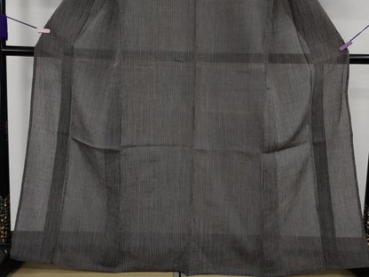 平和屋着物＊極上　夏物　本場小千谷ちぢみ　麻　縞　消炭色×黒　逸品　DZAB9088kh6