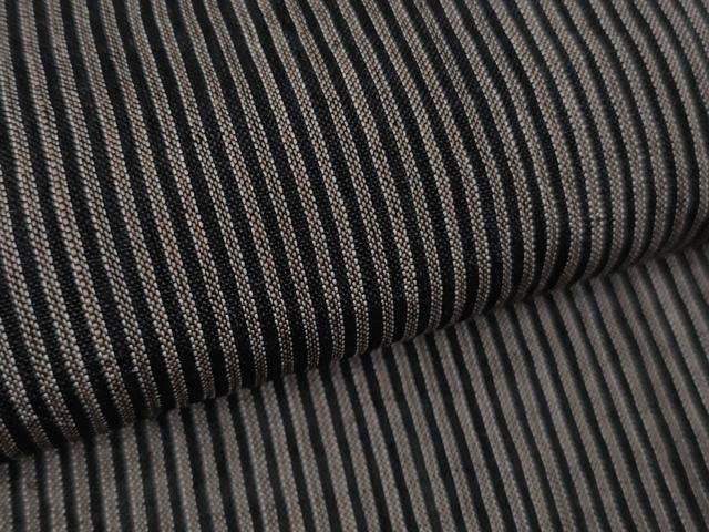 平和屋着物＊極上　夏物　本場小千谷ちぢみ　麻　縞　消炭色×黒　逸品　DZAB9088kh6